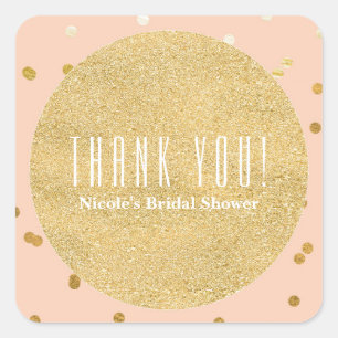 Sticker Carré Faveur Moderne Élégante Peach & Gold Confetti Bril