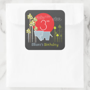 Sticker Carré Faveur pour fête d'anniversaire Famille éléphant d