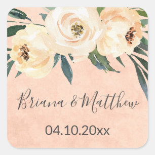 Sticker Carré Faveurs de mariage florales roses