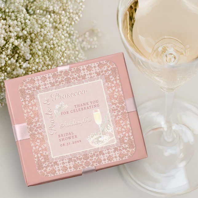 Sticker Carré Favori de mariage Pearls & Prosecco Rose Gold (Créateur téléchargé)