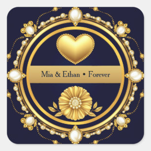 Sticker Carré 💙 Favori de remerciement de mariage bleu marine �