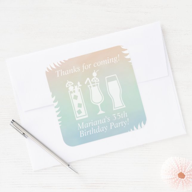 Sticker Carré Favoriser Sip and Dip Pool Party (Enveloppe)