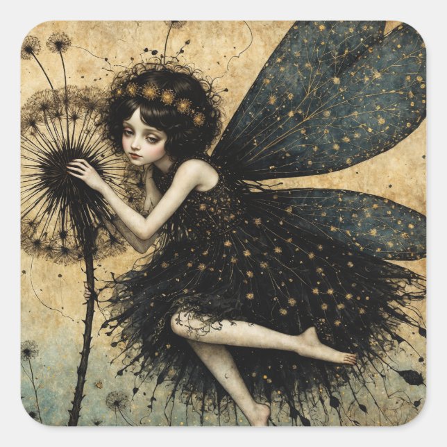 Sticker Carré Fée Dandelion foncé (Devant)