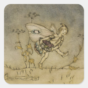 Sticker Carré Fée d'Arthur Rackham  , illustration 'd'un Midsu