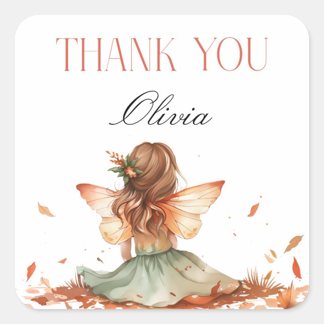Sticker Carré Fée d'automne premier Merci d'anniversaire avec re (Devant)