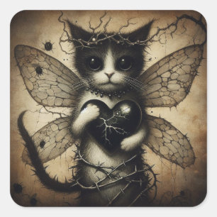 Sticker Carré Fée de chats foncés