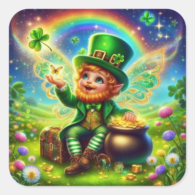 Sticker Carré Fée de la Saint Patrick Leprechaun (Devant)
