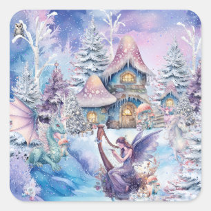 Sticker Carré Fée de Noël magique et fantaisiste