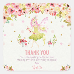 Sticker Carré Fée Florale Anniversaire Fête Favoriser Merci