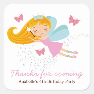 Sticker Carré Fée mignonne Princesse Filles Anniversaire