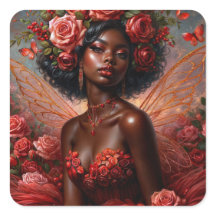 Fée noire avec Roses rouges
