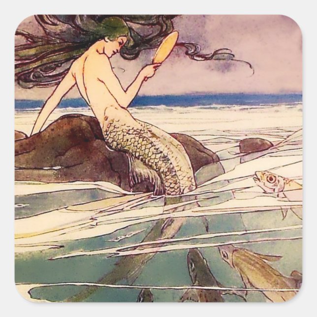 Sticker Carré Fée "Sirène" par Alice B Woodward (Devant)
