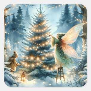 Sticker Carré Fées de Whimsical en Wonderland hivernal