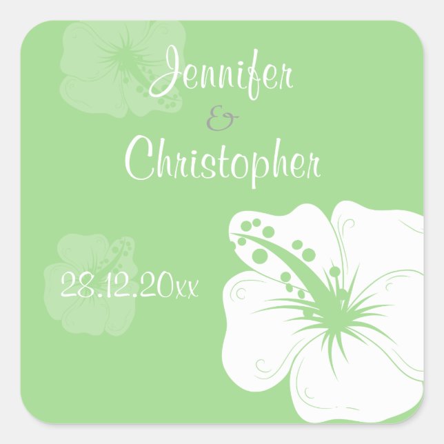 Sticker Carré Feijoa vert et blanc Mariage Hibiscus (Devant)