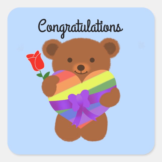 Sticker Carré Félicitations à l'ours en peluche mignon #2 Sticke (Devant)