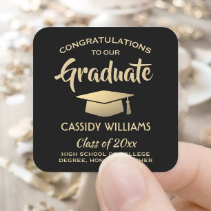 Sticker Carré Félicitations Black and Gold Modern Graduation