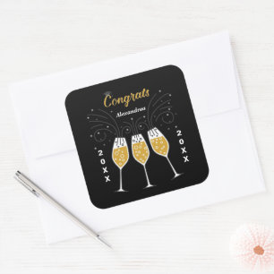 Sticker Carré Félicitations Grad Graduation Gold Custom