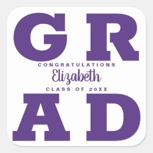 Sticker Carré Félicitations Grand Purple Blanc