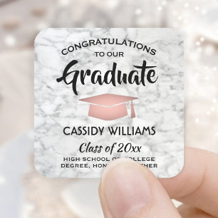 Sticker Carré Félicitations Marble et Pink Trendy Graduation