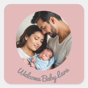 Sticker Carré Félicitations nouvelle petite fille rose, bienvenu