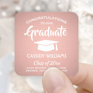 Sticker Carré Félicitations Pink Rose Gold Graduation Moderne