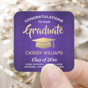 Sticker Carré Félicitations Purple Gold et White Graduation
