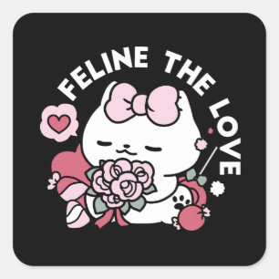 Sticker Carré Feline the Love - Design de chat de la belle Valen