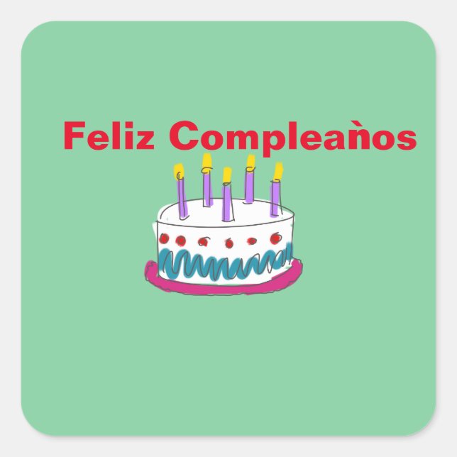 STICKER CARRÉ FELIZ COMPLEAǸ OS CAKE D'ANNIVERSAIRE (Devant)