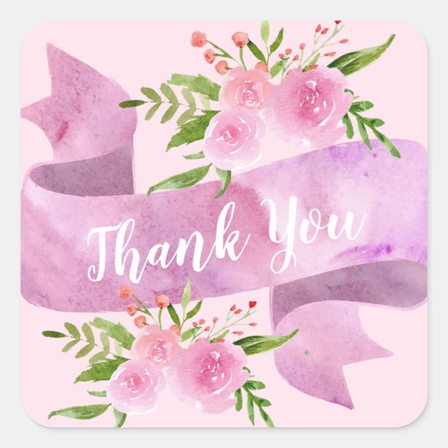 Sticker Carré Féminin Chic Fleur Rose Merci (Devant)
