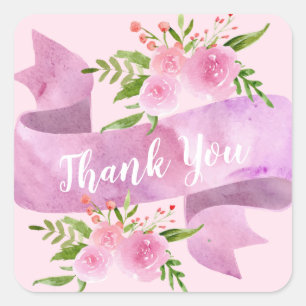 Sticker Carré Féminin Chic Fleur Rose Merci