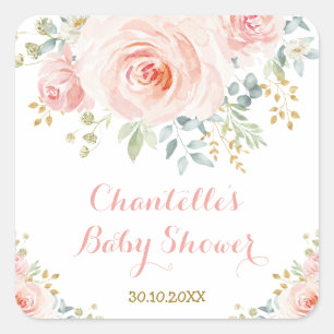 Sticker Carré Féminin Faveur de Remerciement Fleurs de Rosier à 