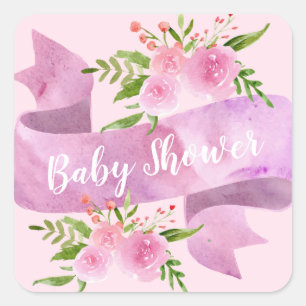 Sticker Carré Féminin, Joli, Chic, Floral Rose Pâle Baby Shower