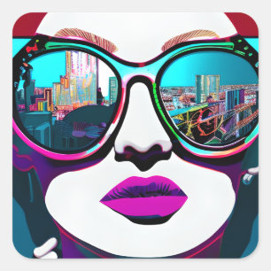 Sticker Carré Femme Abstraite en lunettes de soleil avec réflexi