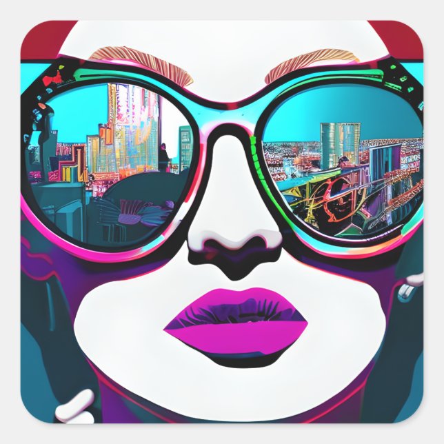 Sticker Carré Femme Abstraite en lunettes de soleil avec réflexi (Devant)