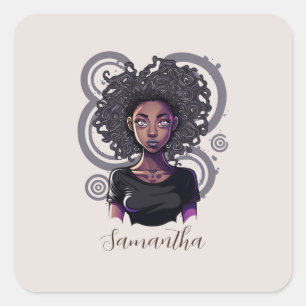 Sticker Carré Femme afro magique