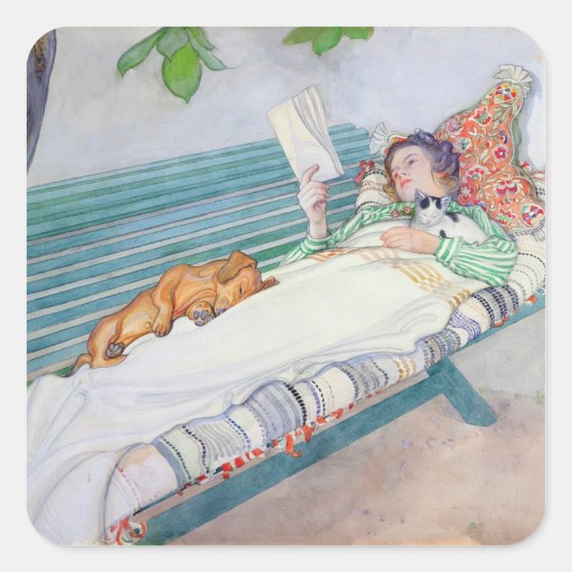Sticker Carré Femme allongée sur un banc, 1913 (Devant)