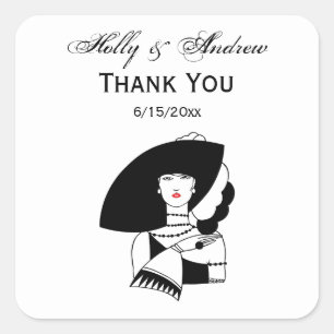Sticker Carré Femme Art déco au grand chapeau gants RL