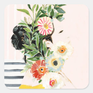 Sticker Carré Femme aux fleurs