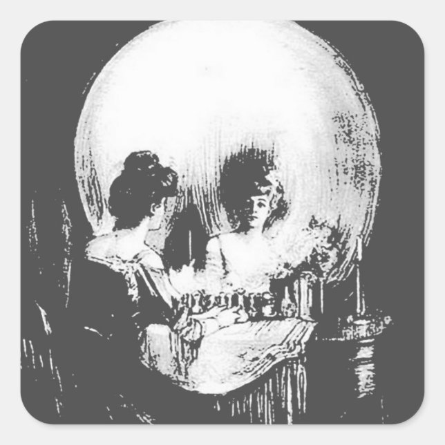 Sticker Carré Femme avec Halloween Réflexion crâne en miroir (Devant)
