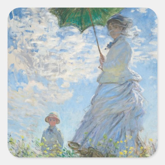 Sticker Carré Femme avec parasol (1875) - Claude Monet Fine Art (Devant)