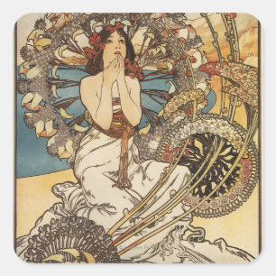 Sticker Carré Femme avec plumes - PLM Railway Travel Poster