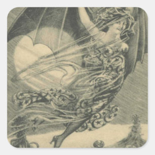 Sticker Carré Femme Chauve-Souris Citrouille Lanterne de Jack Ép