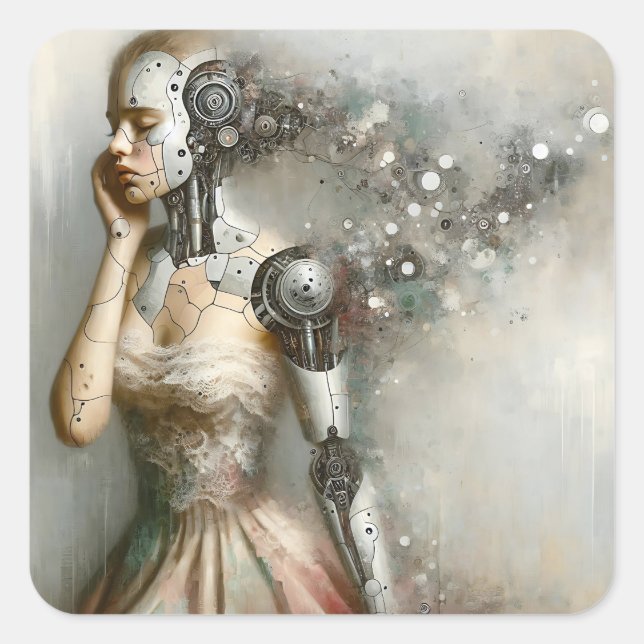 Sticker Carré Femme Cyborg Femme Ai Art (Devant)