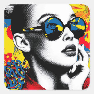 Sticker Carré Femme de pop art avec des lunettes de soleil