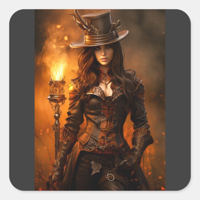 Sticker Carré Femme de Steampunk (Devant)