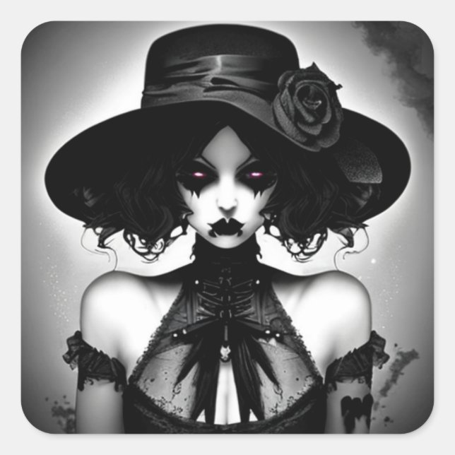 Sticker Carré Femme déplaisante noire et blanche en Casquette (Devant)
