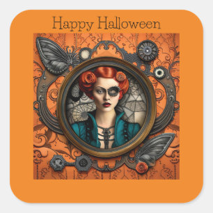 Sticker Carré Femme d'Halloween Steampunk