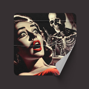 Sticker Carré Femme d'horreur Pulp Vintage