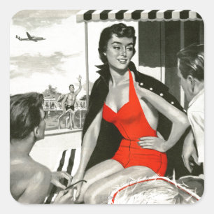 Sticker Carré Femme d'un rouge ardent