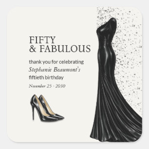 Sticker Carré Femme Élégante Robe Noire Fabuleuse 50e Anniversai